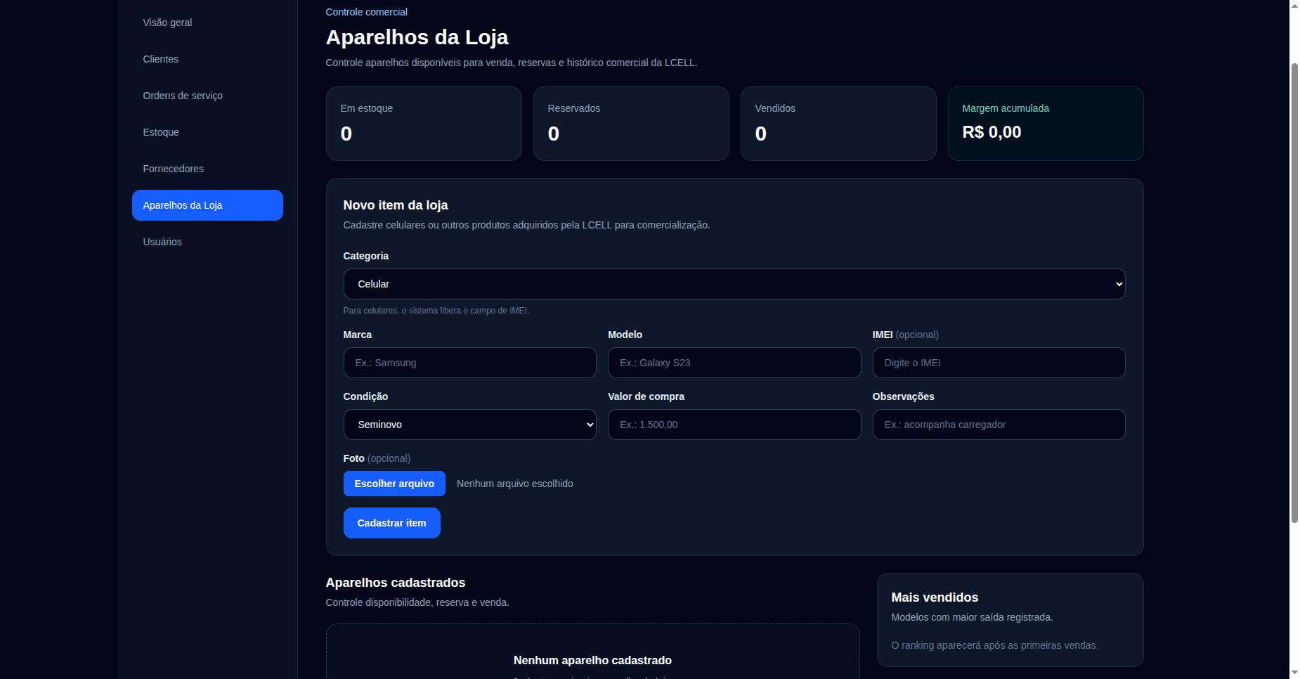 Controle de aparelhos da loja no ADA Repair